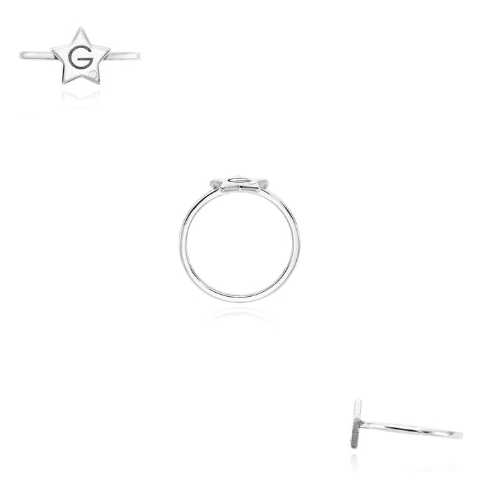 Personalized Natural Diamond 14K Yellow Gold White Rose Custom Name Star Ring - WJD Exclusives