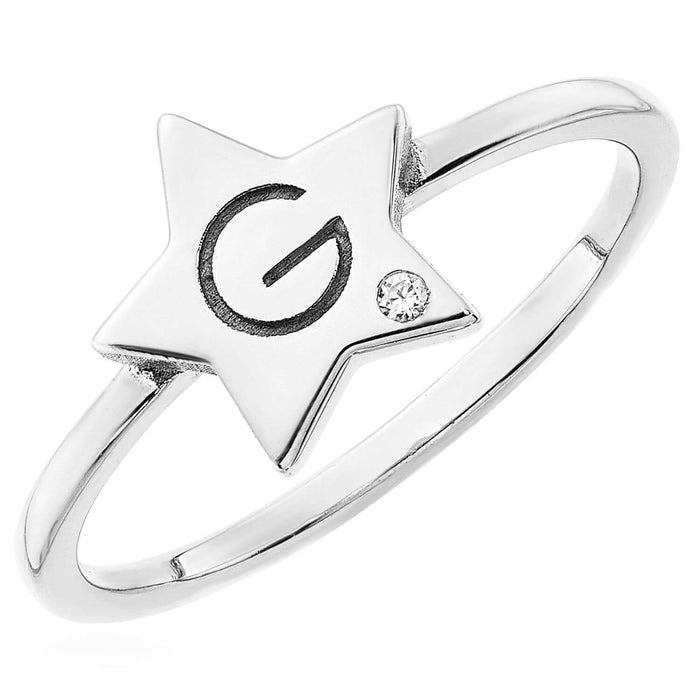 Personalized Natural Diamond 14K Yellow Gold White Rose Custom Name Star Ring - WJD Exclusives