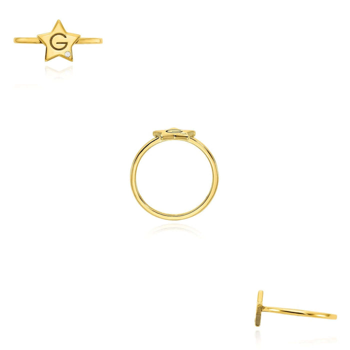 Personalized Natural Diamond 14K Yellow Gold White Rose Custom Name Star Ring - WJD Exclusives