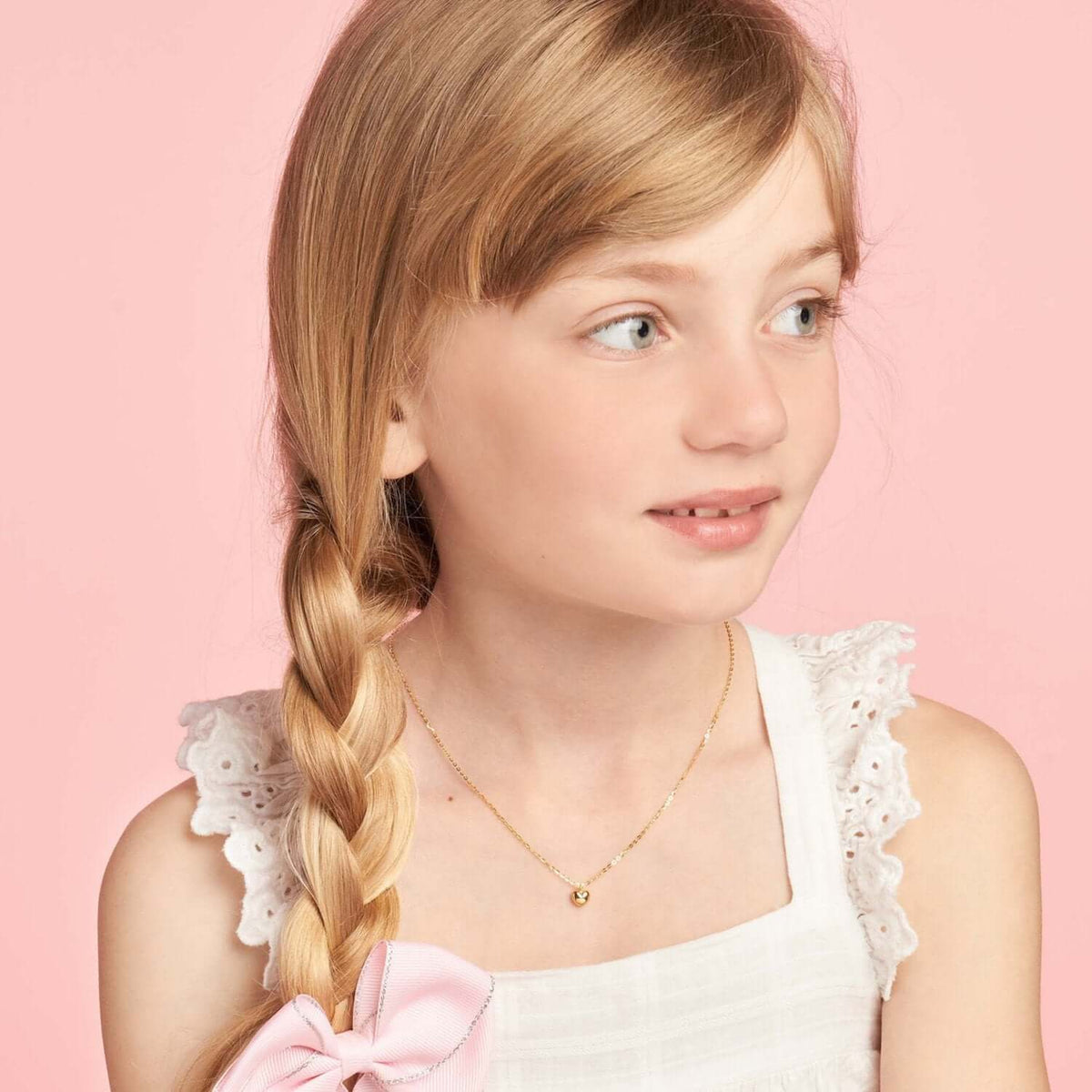 Kids 14K Gold Cable Chain Heart Pendant Necklace 13" - 15" Adjustable - WJD Exclusives