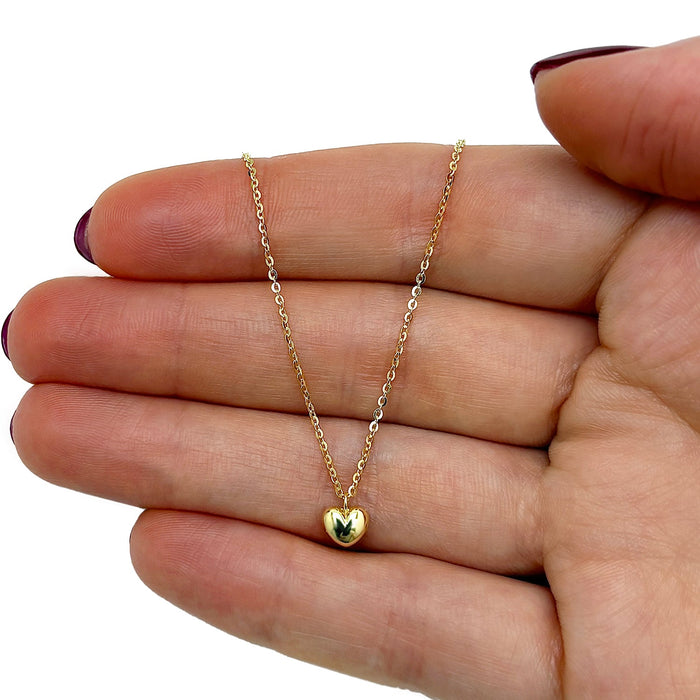Kids 14K Gold Cable Chain Heart Pendant Necklace 13" - 15" Adjustable - WJD Exclusives
