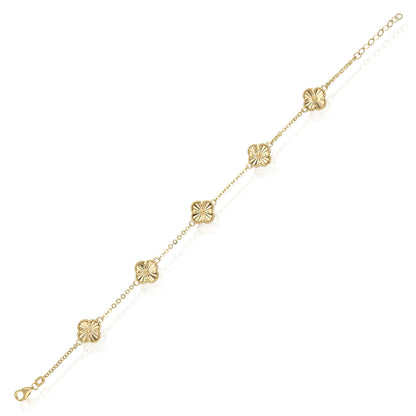 14K Yellow Gold Diamond-Cut Clover Adjustable Bracelet 7"–8"