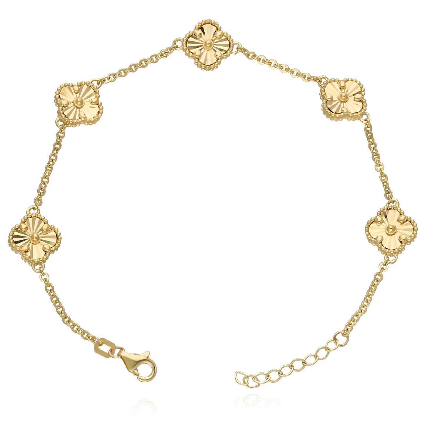 14K Yellow Gold Diamond-Cut Clover Adjustable Bracelet 7"–8"