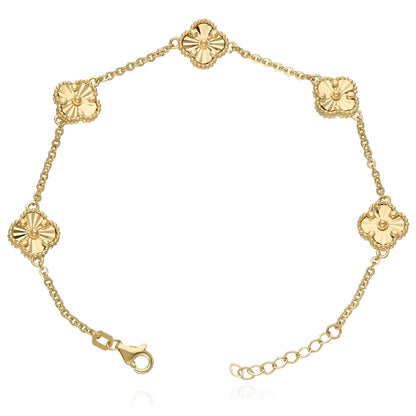 14K Yellow Gold Diamond-Cut Clover Adjustable Bracelet 7"–8"