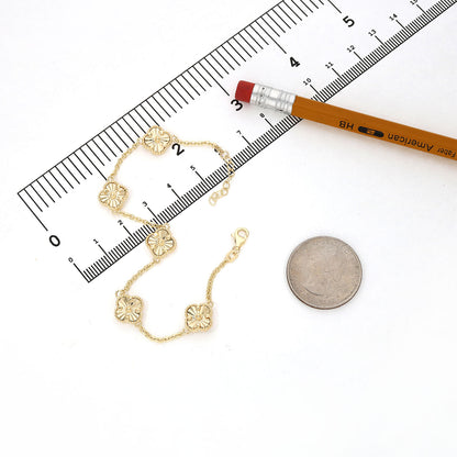 14K Yellow Gold Diamond-Cut Clover Adjustable Bracelet 7"–8"
