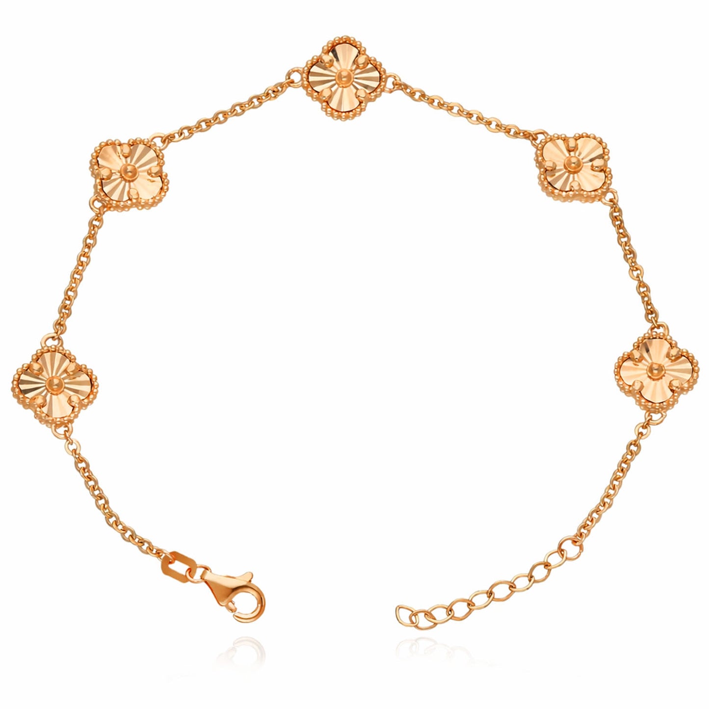 14K Yellow White Rose Gold Diamond-Cut Clover Adjustable Bracelet 7"–8"