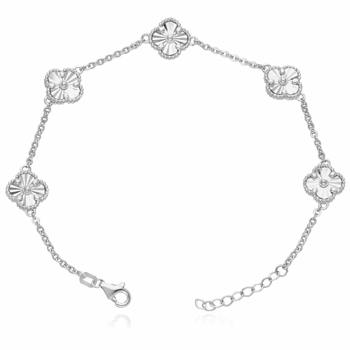 14K Yellow White Rose Gold Diamond-Cut Clover Adjustable Bracelet 7"–8"