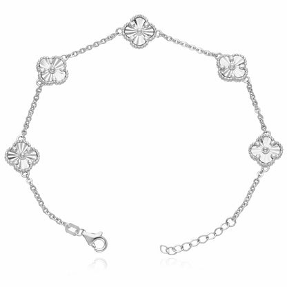 14K Yellow White Rose Gold Diamond-Cut Clover Adjustable Bracelet 7"–8"