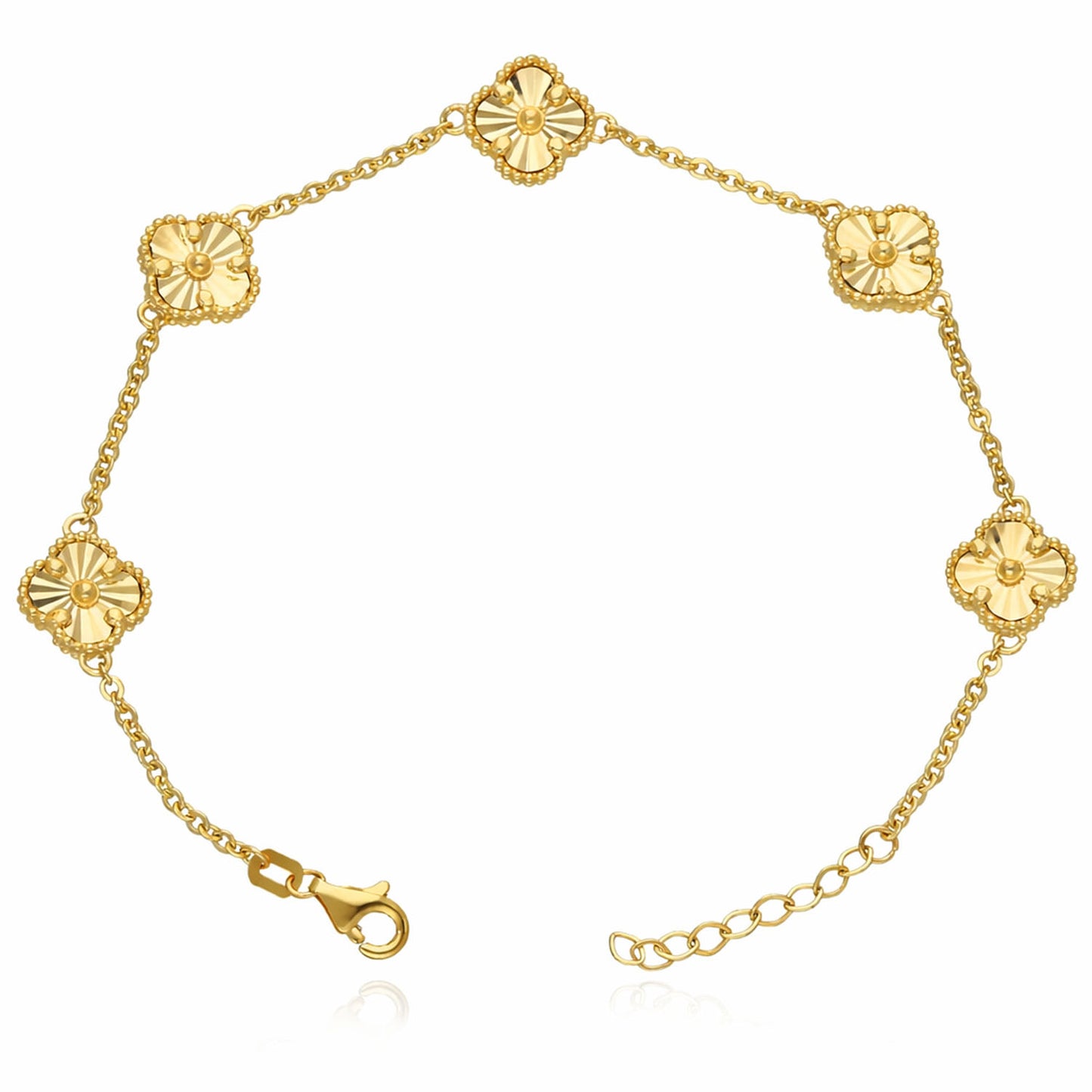 14K Yellow White Rose Gold Diamond-Cut Clover Adjustable Bracelet 7"–8"