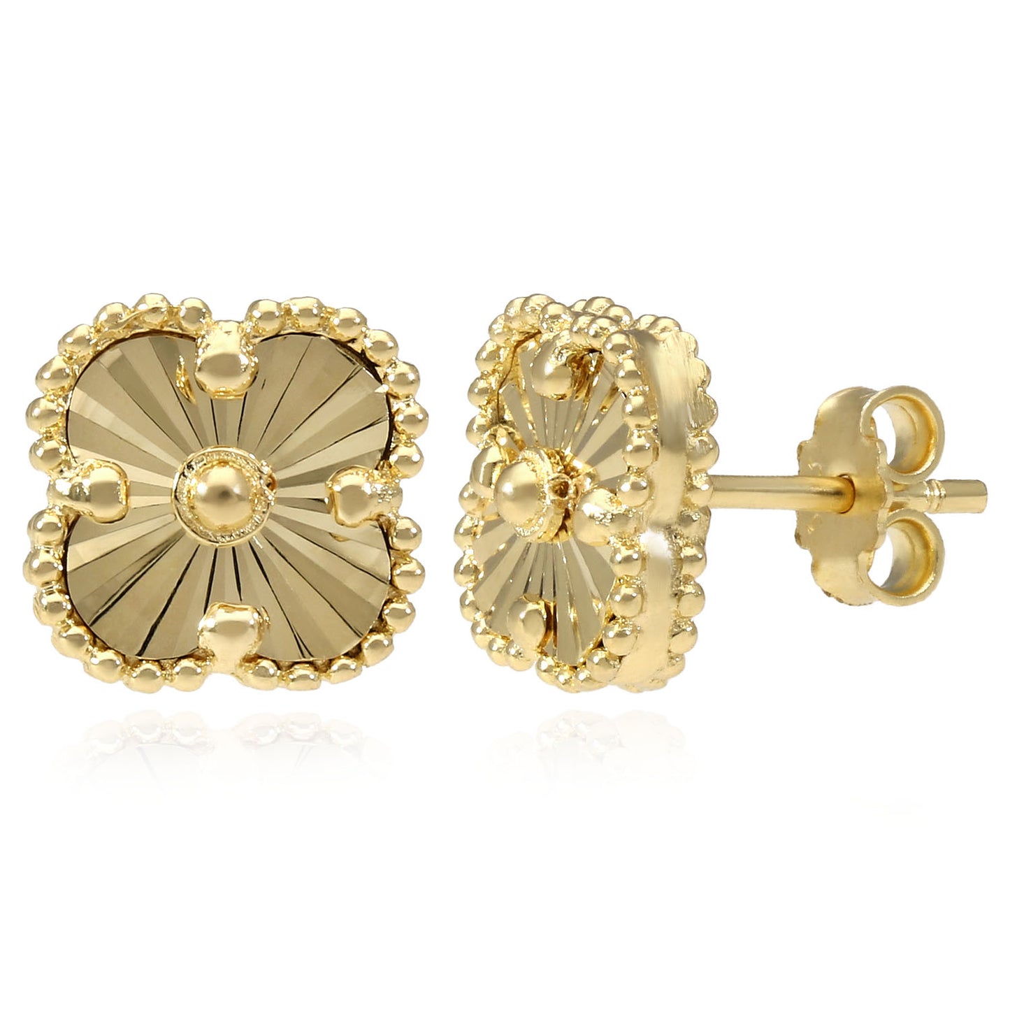 14K Yellow Gold Diamond-Cut Stud Earrings 9mm