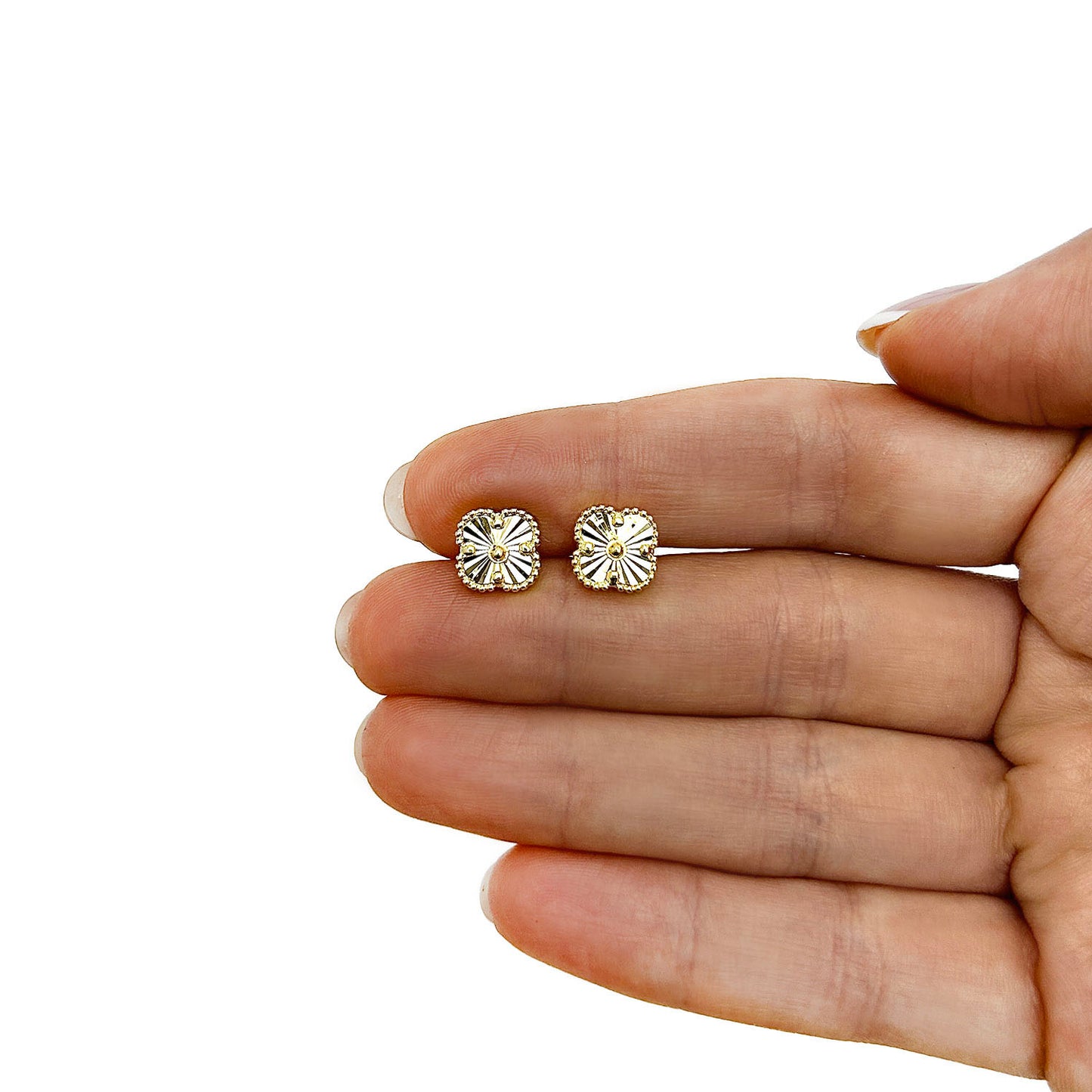 14K Yellow Gold Diamond-Cut Stud Earrings 9mm