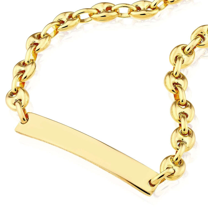 Kids Engravable 14K Yellow Gold Puff Mariner Personalized ID Bracelet (Solid Links) 6" - WJD Exclusives