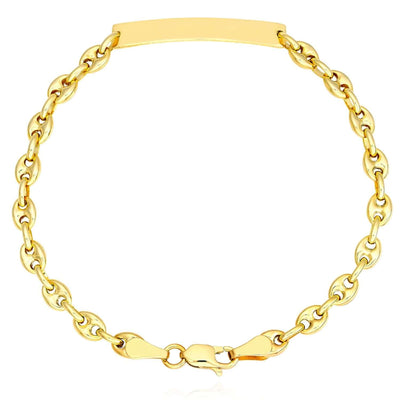 Kids Engravable 14K Yellow Gold Puff Mariner Personalized ID Bracelet (Solid Links) 6" - WJD Exclusives
