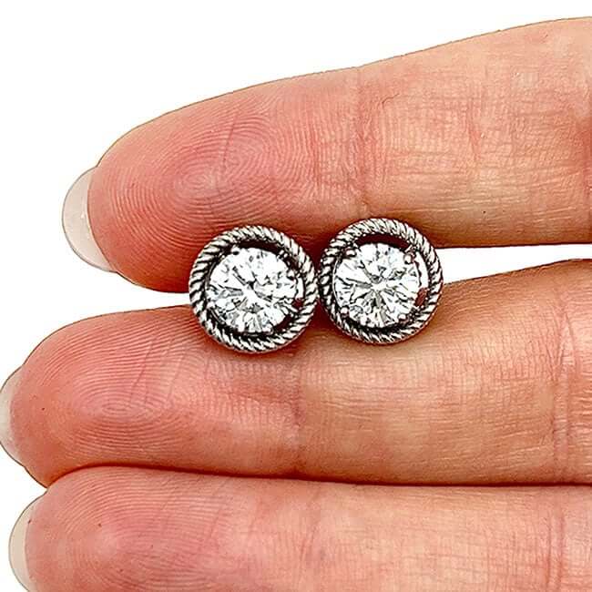 2CTW Lab - Grown Diamond 14K Gold Solitaire Earrings Removable Rope Jackets - WJD Exclusives