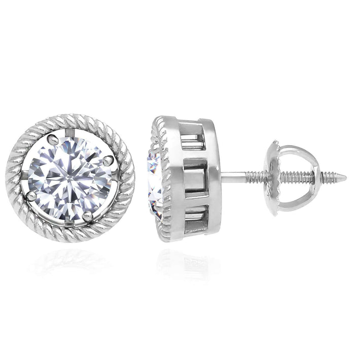 2CTW Lab - Grown Diamond 14K Gold Solitaire Earrings Removable Rope Jackets - WJD Exclusives