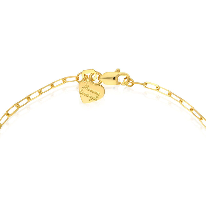 Kids Engravable 14K Yellow Gold Paperclip Heart Personalized ID Bracelet (Solid Links) 6" - WJD Exclusives