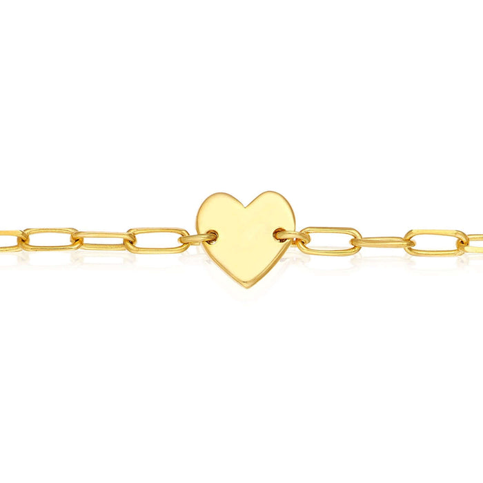 Kids Engravable 14K Yellow Gold Paperclip Heart Personalized ID Bracelet (Solid Links) 6" - WJD Exclusives