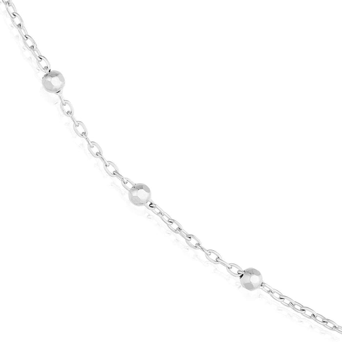 14K Yellow or White Gold Faceted Beaded Saturn Anklet (Solid Links) 10" - WJD Exclusives