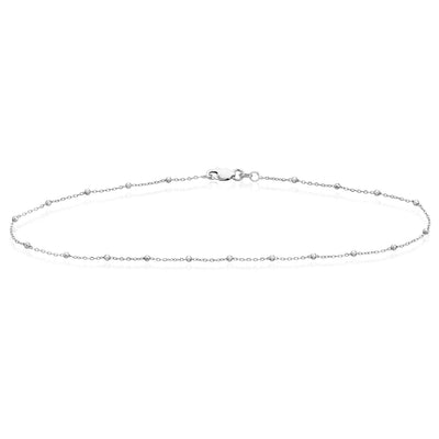 14K Yellow or White Gold Faceted Beaded Saturn Anklet (Solid Links) 10" - WJD Exclusives