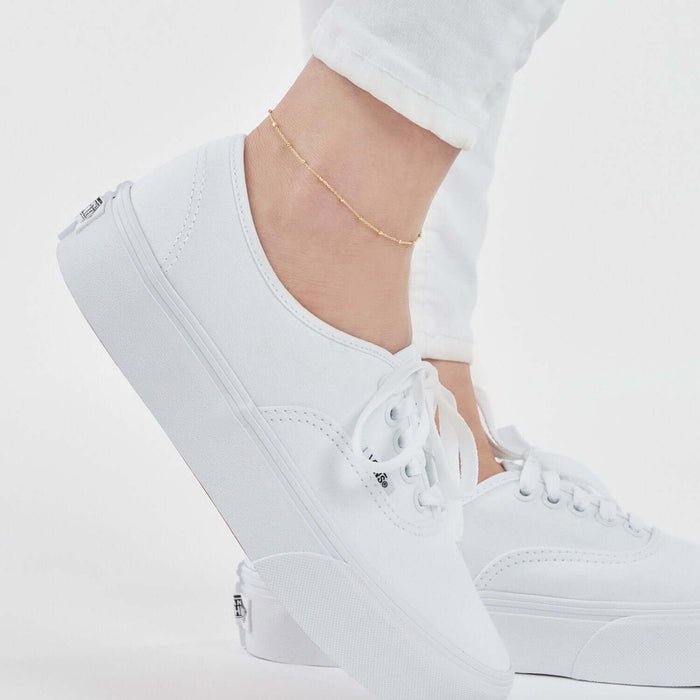 14K Yellow or White Gold Faceted Beaded Saturn Anklet (Solid Links) 10" - WJD Exclusives