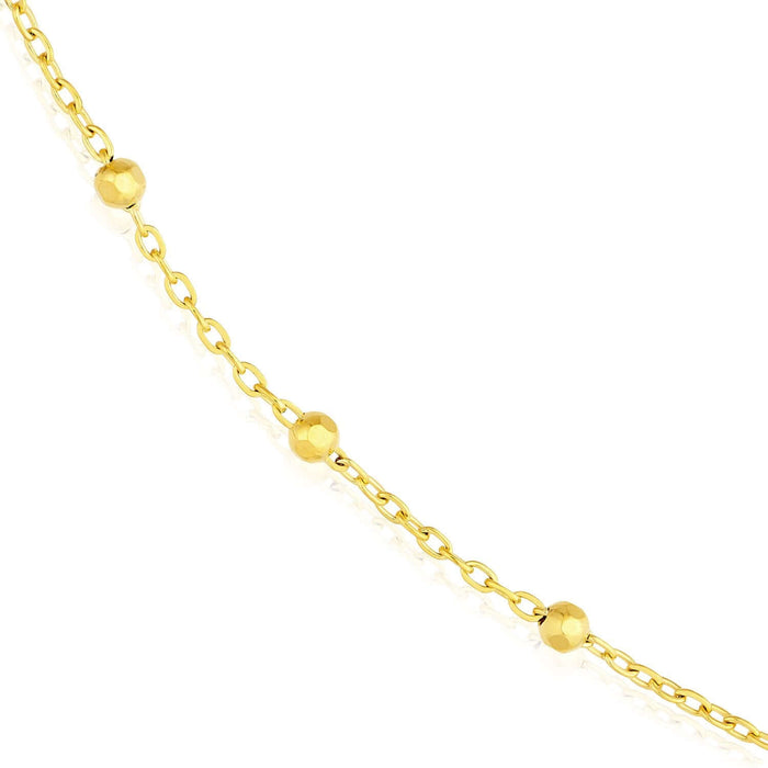 14K Yellow or White Gold Faceted Beaded Saturn Anklet (Solid Links) 10" - WJD Exclusives