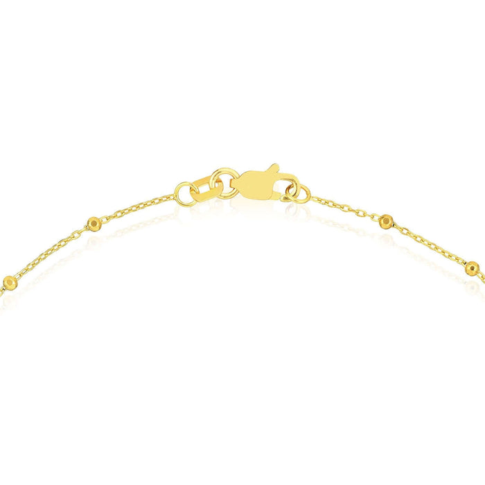14K Yellow or White Gold Faceted Beaded Saturn Anklet (Solid Links) 10" - WJD Exclusives
