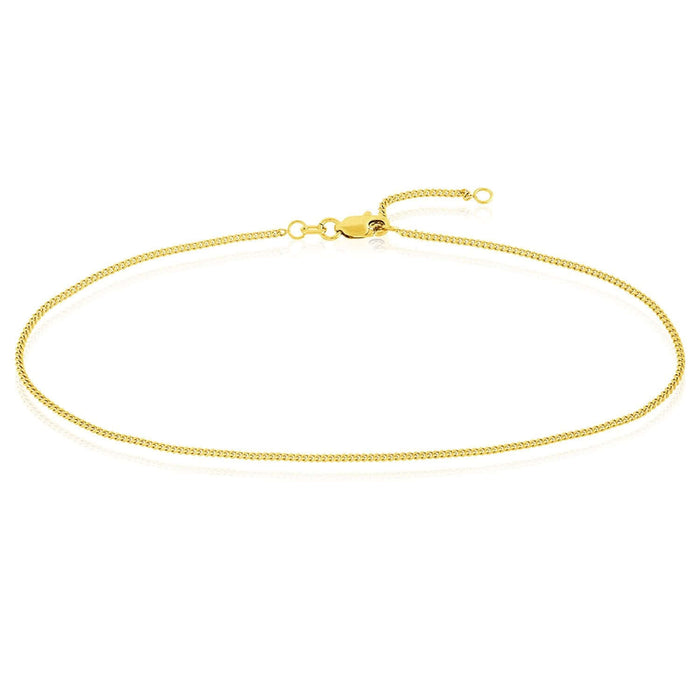 14K Yellow or White Gold Curb Anklet (Solid Links) 9" - 10" Adjustable - WJD Exclusives