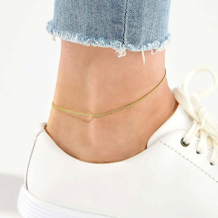14K Yellow or White Gold Curb Anklet (Solid Links) 9" - 10" Adjustable - WJD Exclusives