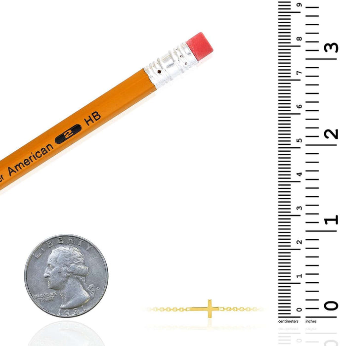 14K Yellow Gold Cable Mini Cross Station Anklet (Solid Links) 9" - 10" Adjustable - WJD Exclusives