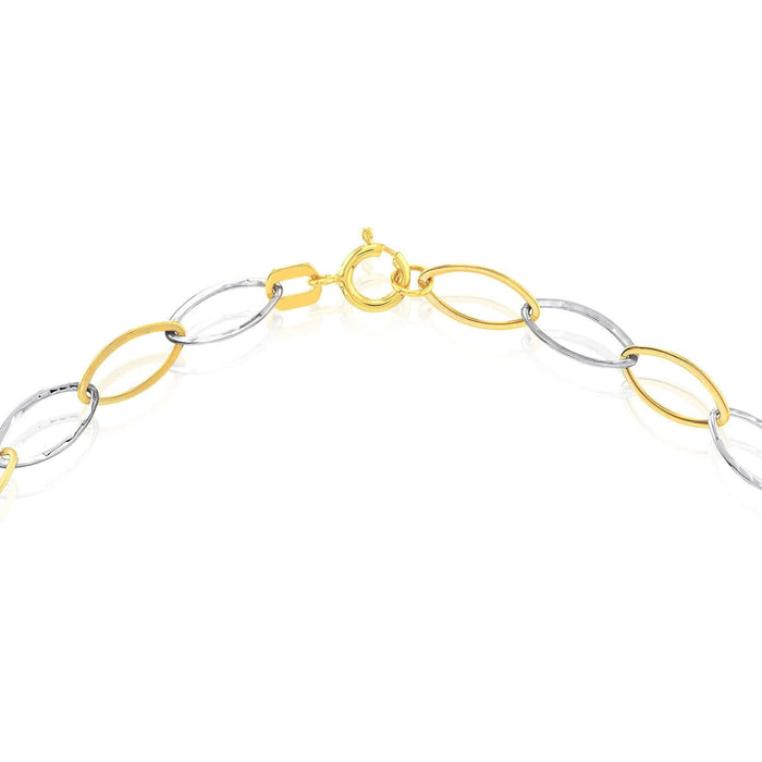 14K Yellow White Gold Oval Cable Stamping Anklet (Solid Links) 10" - WJD Exclusives