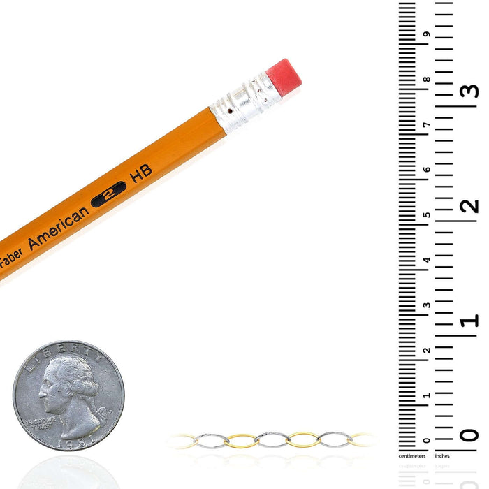 14K Yellow White Gold Oval Cable Stamping Anklet (Solid Links) 10" - WJD Exclusives