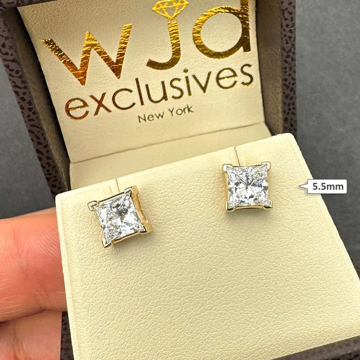 Lab - Grown Diamond 14K Gold Princess - Cut Stud Earrings 4.5 - 8mm - WJD Exclusives