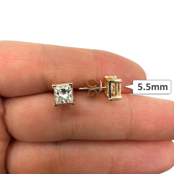 Lab - Grown Diamond 14K Gold Princess - Cut Stud Earrings 4.5 - 8mm - WJD Exclusives