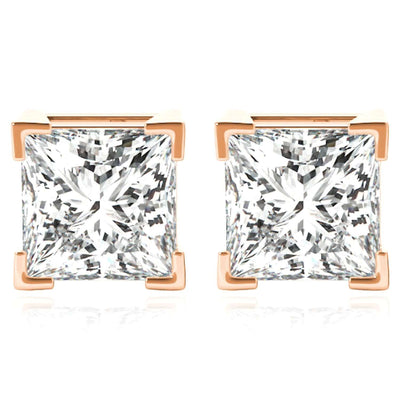 Lab - Grown Diamond 14K Rose Gold Princess - Cut Stud Earrings 4.5 - 8mm - WJD Exclusives