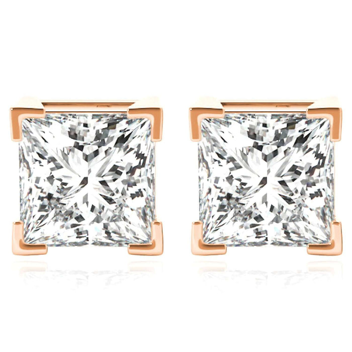 Lab - Grown Diamond 14K Rose Gold Princess - Cut Stud Earrings 4.5 - 8mm - WJD Exclusives