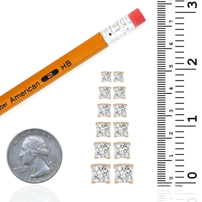 Lab - Grown Diamond 14K Rose Gold Princess - Cut Stud Earrings 4.5 - 8mm - WJD Exclusives