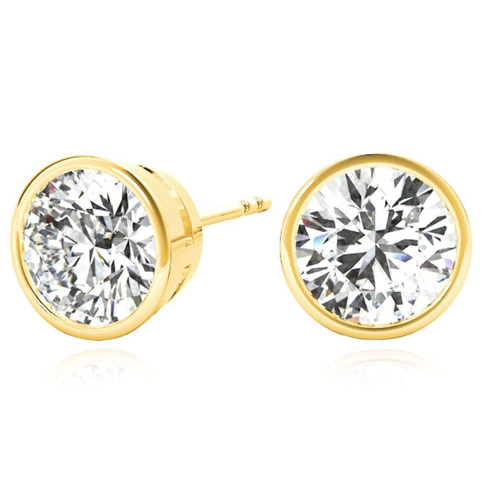 Lab - Grown Diamond 14K Gold Round - Cut Bezel Set Push Back Stud Earrings - WJD Exclusives