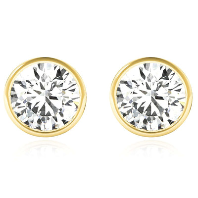 Lab - Grown Diamond 14K Gold Round - Cut Bezel Set Push Back Stud Earrings - WJD Exclusives