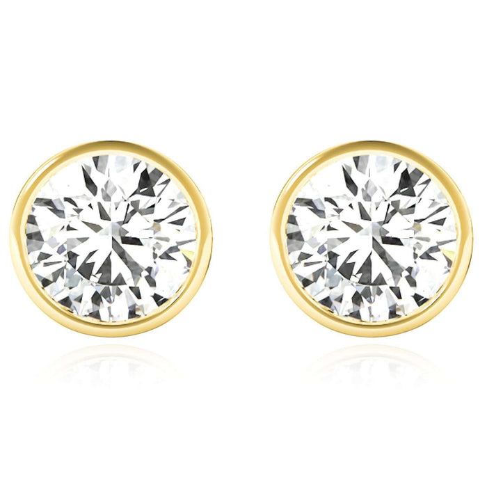 Lab - Grown Diamond 14K Gold Round - Cut Bezel Set Push Back Stud Earrings - WJD Exclusives