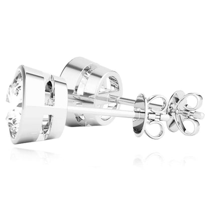 Lab-Grown Diamond 14K Real Gold White Round Bezel Set Push Back Stud Earrings