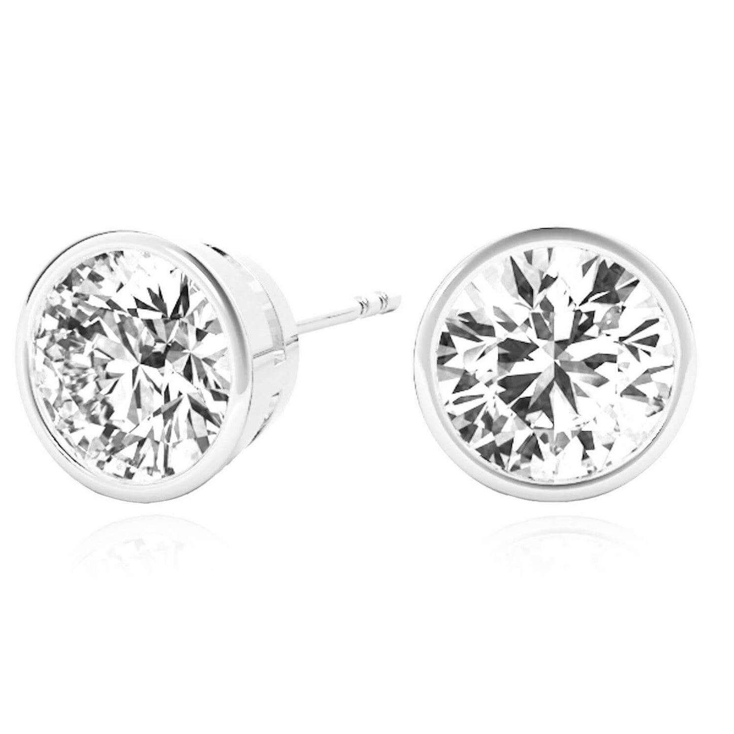 Lab-Grown Diamond 14K Real Gold White Round Bezel Set Push Back Stud Earrings