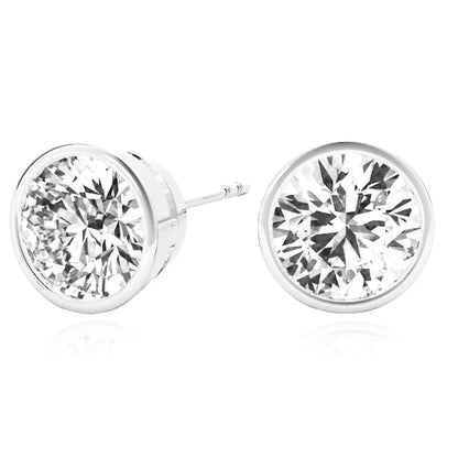 Lab-Grown Diamond 14K Real Gold White Round Bezel Set Push Back Stud Earrings