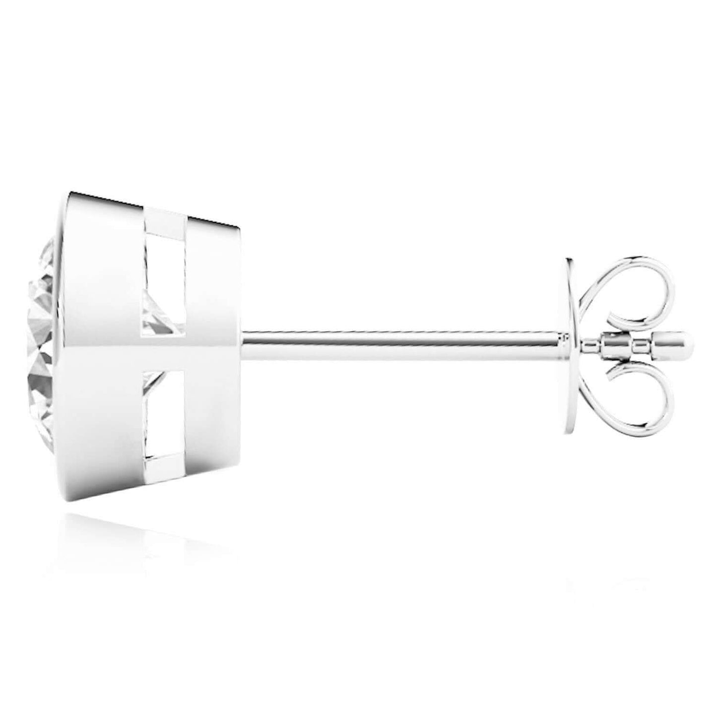 Lab-Grown Diamond 14K Real Gold White Round Bezel Set Push Back Stud Earrings
