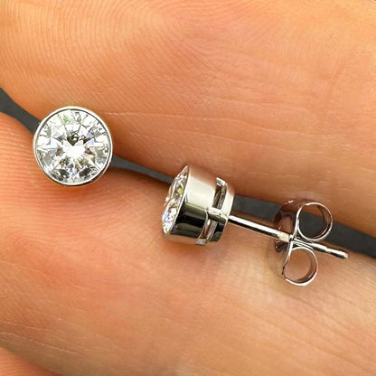 Lab-Grown Diamond 14K Real Gold White Round Bezel Set Push Back Stud Earrings