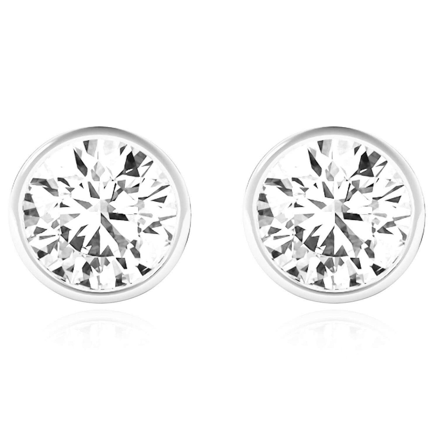 Lab-Grown Diamond 14K Real Gold White Round Bezel Set Push Back Stud Earrings