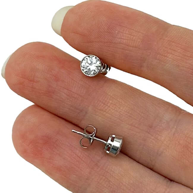 Lab - Grown Diamond 14K White Gold Round Bezel Set Push Back Stud Earrings - WJD Exclusives