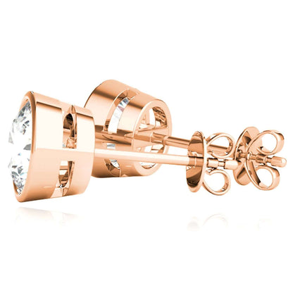 Lab-Grown Diamond 14K Real Gold Rose Round-Cut Bezel Set Push Back Stud Earrings