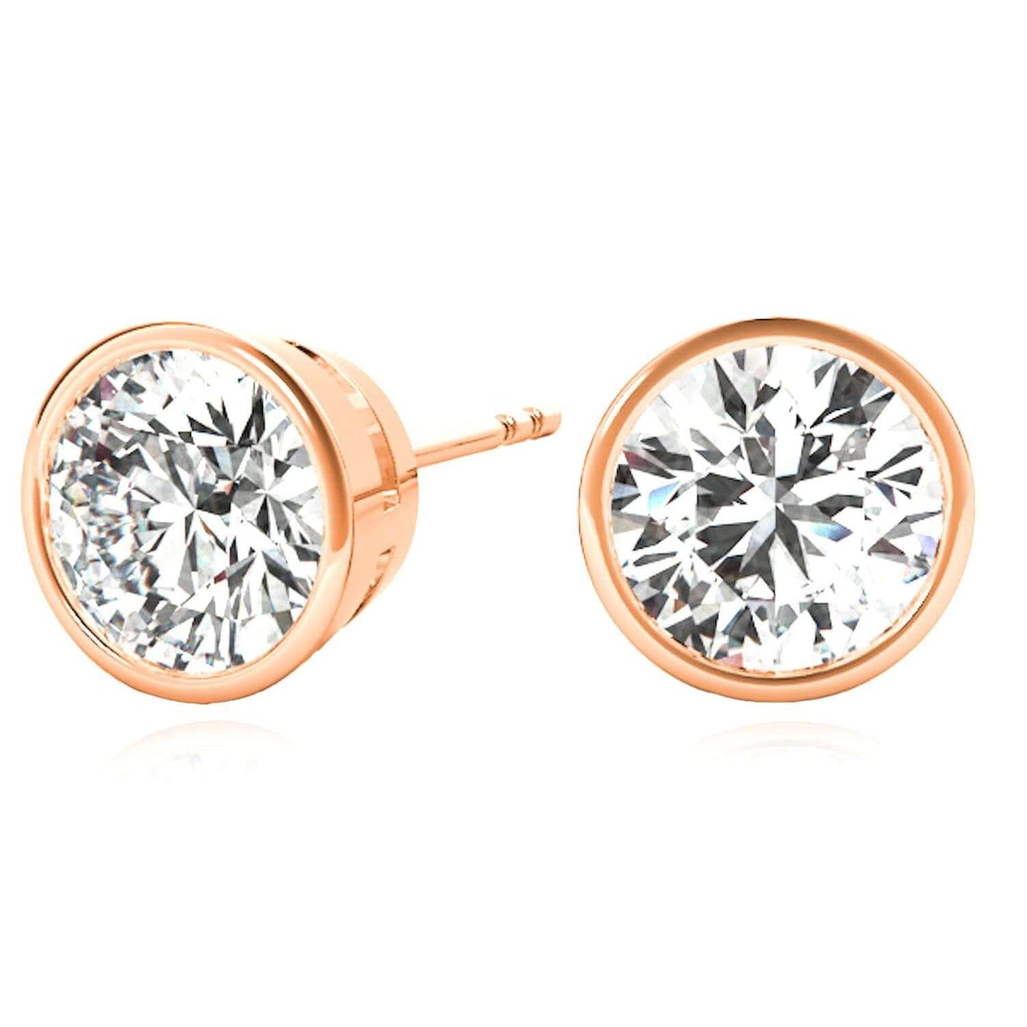 Lab-Grown Diamond 14K Real Gold Rose Round-Cut Bezel Set Push Back Stud Earrings