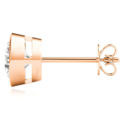 Lab-Grown Diamond 14K Real Gold Rose Round-Cut Bezel Set Push Back Stud Earrings