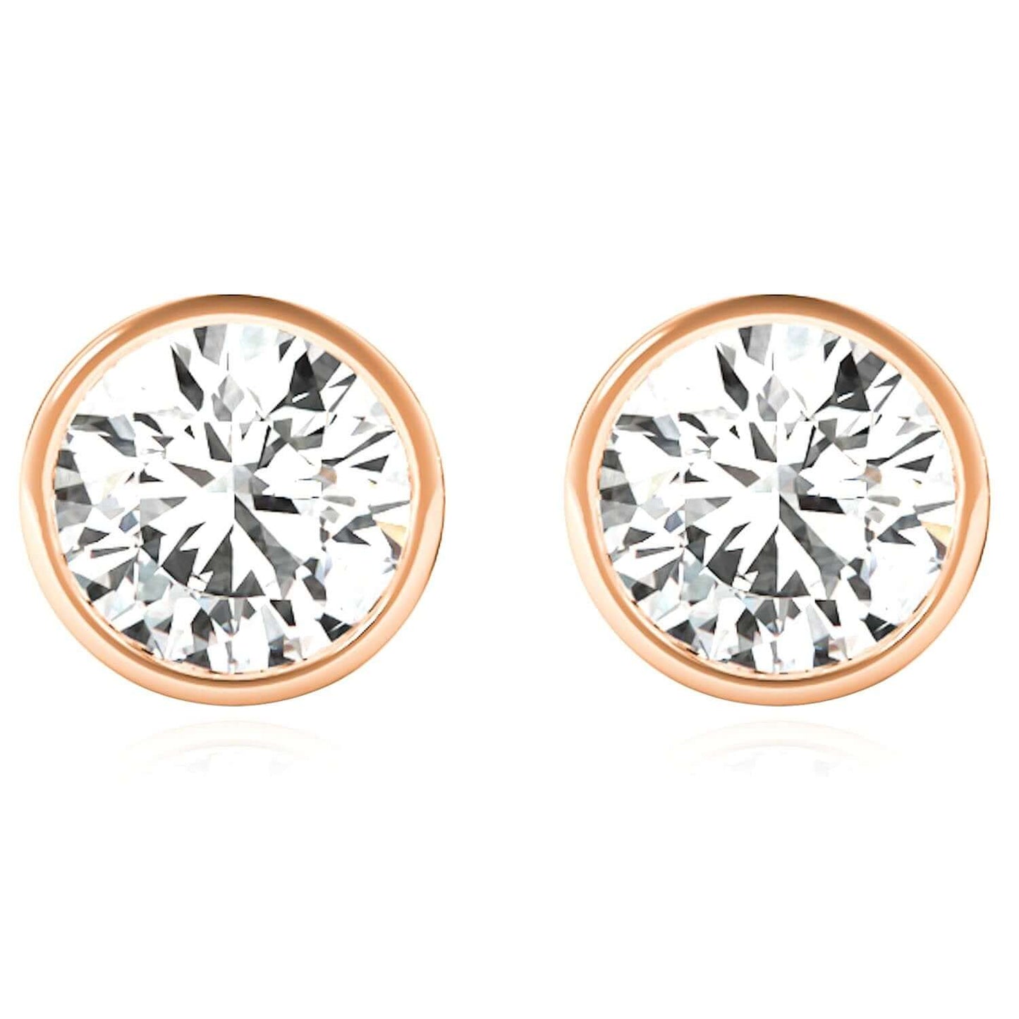 Lab-Grown Diamond 14K Real Gold Rose Round-Cut Bezel Set Push Back Stud Earrings